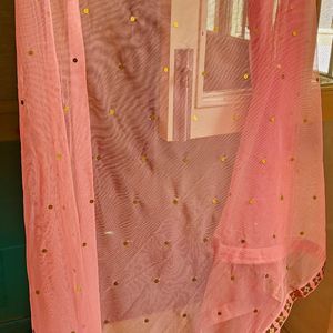 Chanderi pink Suit Set With Palazzo and Dupatta