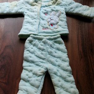 Quilted Soft Cotton Baby Night Suit Set 0-3 Mo