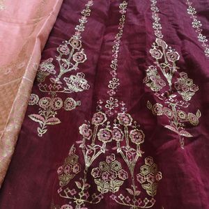 Ethnic Motif Maroon Anarkali With Dupatta