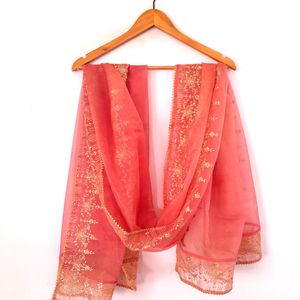 Peach Embroidered Dupatta (Women's)