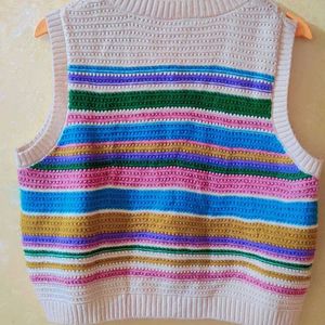 Multicolor Crop Winter Vest