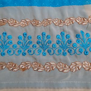 Blue Embroidery Work Saree with Blouse