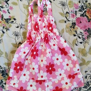pink and white cute baby frock