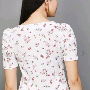 White Printed Floral Top Women