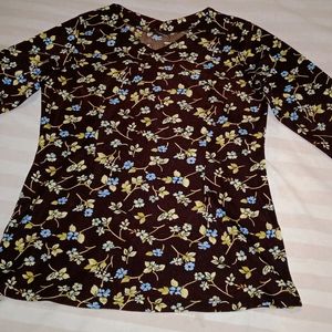 Brown Floral Slim Fit Top