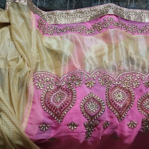 Pink and Golden Two Colour Saree For Festive wear