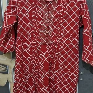 Red Stand Colar Kurti