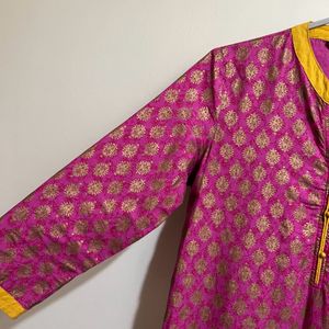 Rangnanch By Pantaloons Pink And Gold Cotton Kurta