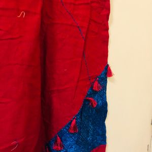 Red Cotton Silk Gown With Suta Work