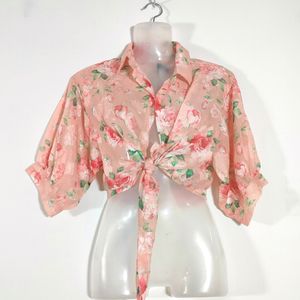 Peach Floral Print Overcoats (Women's)