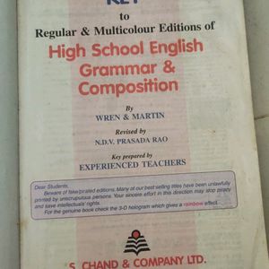 Key To Wren And Martin's High School English Grammar And Composition