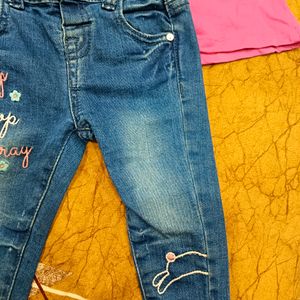 Jeans With Top For Babygirl Size 9-12