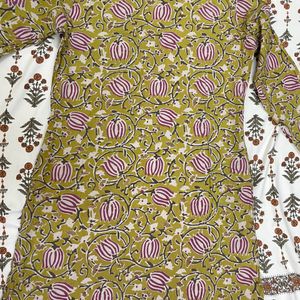 Olive Green Cotton Kurti-WESTSIDE