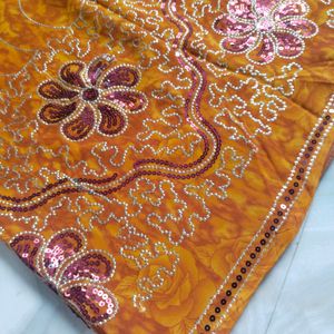 Beautiful Sequin Saree With Stitched Blouse