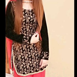 Black And Gold Heavy Embroidery Kurti