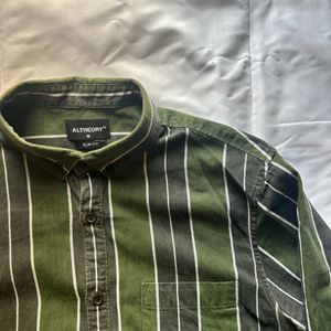 Green Striped Slim Fit Shirt - Size M