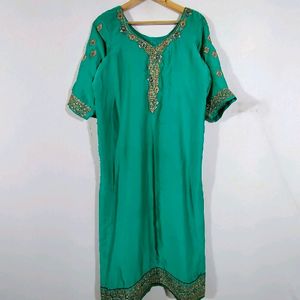 Sea Green And Navy Blue Kurta Set (Women's)