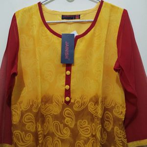 Jainish Floral Mango Print Yellow Red Kurta