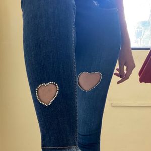 Heart Diamond Cut Out Denim