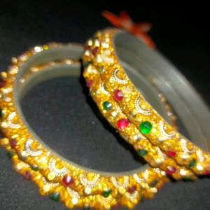 Glitter And Stone Worked Golden Bangle