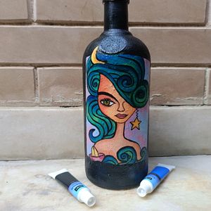 Aesthetic Handpainted Girl Art On Glass Bottle