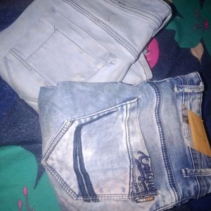 Denim Jeans One Is Slit Cut