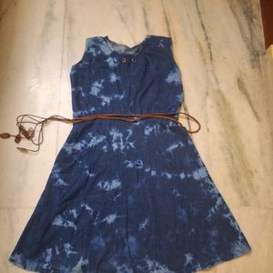 Denim Dress With Cute Backside Bows