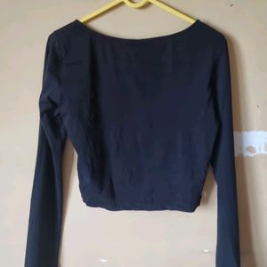 Asymmetrical Neck Black Top