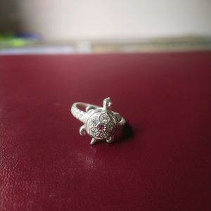 Pure Silver CZ Good Luck Tortoise Ring Unisex