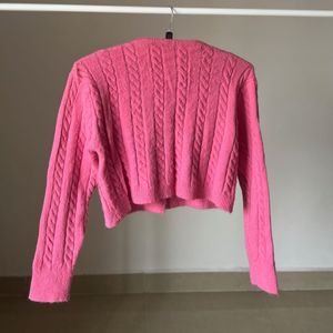 Fuschia Pink Cable Knit Crop Cardigan 🎀