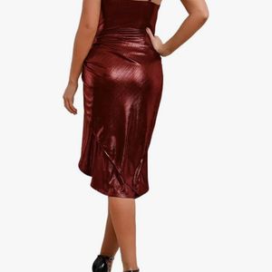 Metallic Red Bodycon Date Night Dress