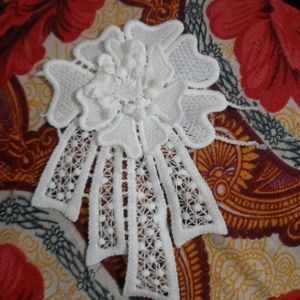 6 PC White Embroidered Flower