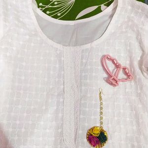 Lucknawi Work White Kurti For Girls..