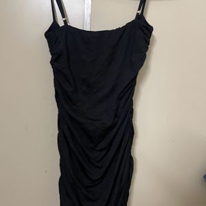 Vintage Scene Ruched Black Dress