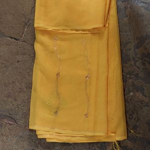 Yellow Ethnic Sequins Work Saree