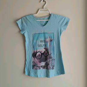 Light Blue Dog Tshirt Pug Graphic