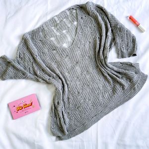 Vintage Grey Knitted Oversized Pullover Top