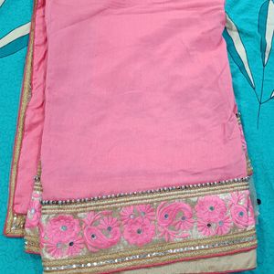 Designer Silk Net Pink Floral Saree