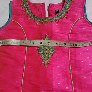 Pink Silk Kurta With Border Work For Girls