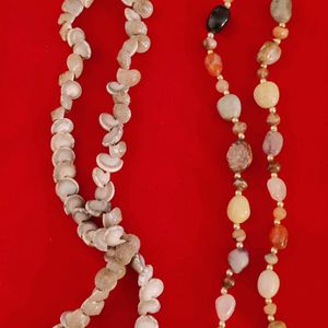 2 Long Necklace River Stones And Shells