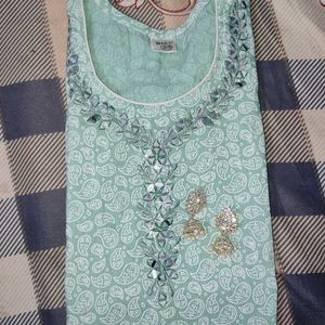 Combo Kurti With Pants And Silver Jhumkas