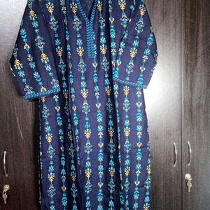 Women Blue Printed Cotton Kurti