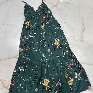 Teal Green Floral Strappy Dress