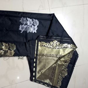 Party Wear Black Lichi Silk Saree