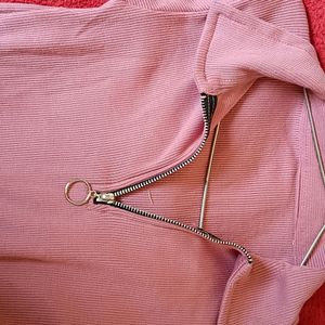 Pink Crop Top With Front Zip