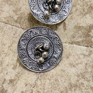 Oxidised Silver Ethnic Earrings And Ring
