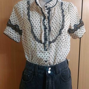 Lacy Polka Dot Button Tops