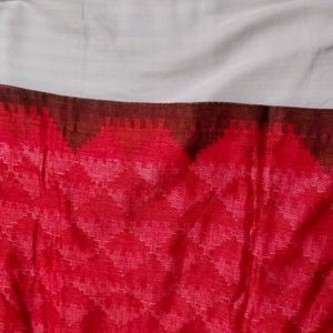 Women Red Tussar Silk Printed Kurta