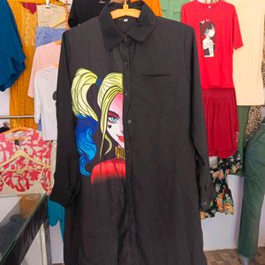 BLACK LONG SHIRT WITH HARLEY QUINN PRINT