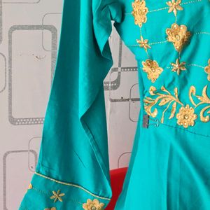 Embroidery Work Frock Sea green Size-XL